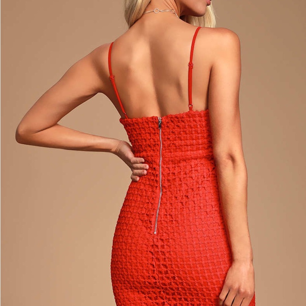 Lulus Red Crochet Bodycon Mini Dress Small – Date Night - Picture 3 of 10
